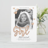 誕生日ガールバラゴールドフォイルバルーン文字写真 招待状 (スタンド正面)