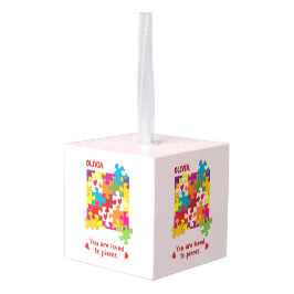 誕生日ガールパズルラブトゥピース キューブオーナメント