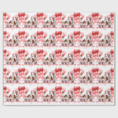 誕生日ガールパックの犬のピンクと赤 ラッピングペーパー (フラット)