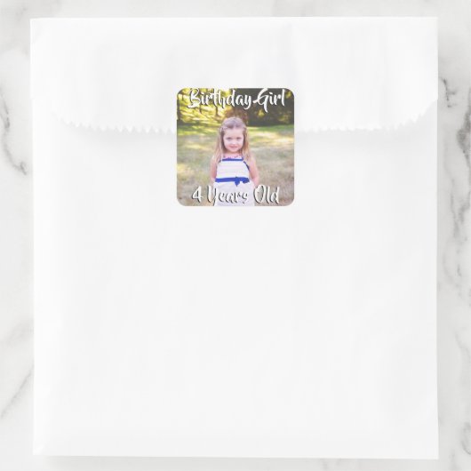 誕生日ガールパーソナライズされたの写真と年齢のシール スクエアシール (バッグ)