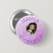 誕生日ガールパーソナライズされたパープルマーメイドボタン 缶バッジ (正面&裏面)