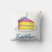 誕生日ガールパーソナライズされたピンクイエローケーキスライス クッション (正面)