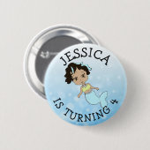 誕生日ガールパーソナライズされたブルーマーメイドボタン 缶バッジ (正面&裏面)