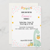 誕生日ガールパーティの招待状ターニング3ディノ 招待状 (正面/裏面)