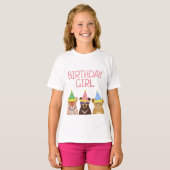 誕生日ガールパーティー動物イラストレーション Tシャツ (正面フル)