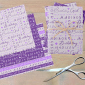 誕生日ガールパープルかわいい名前を追加パーソナライズされた ラッピングペーパーシート