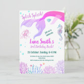 誕生日ガールパープルカラーシーアニマルズテーマ 招待状 (スタンド正面)