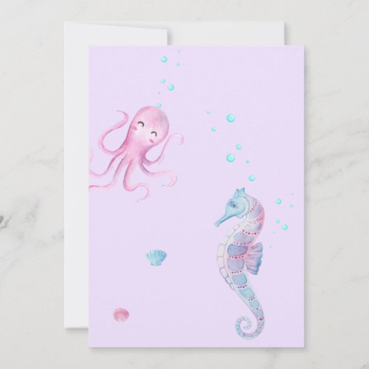 誕生日ガールパープルカラーシーアニマルズテーマ 招待状 (裏面)