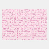 誕生日ガールピンクかわいい名前を追加パーソナライズされた ラッピングペーパーシート (正面)