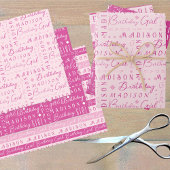 誕生日ガールピンクかわいい名前を追加パーソナライズされた ラッピングペーパーシート