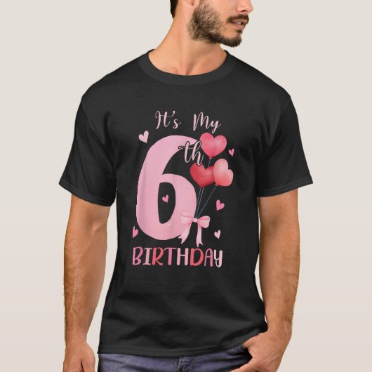 誕生日ガールピンクコケットボウ6歳エステート Tシャツ (正面)