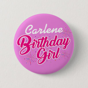 誕生日ガールピンクタイポグラフィNAME on PINK 缶バッジ