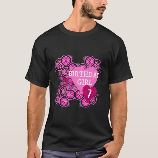 誕生日ガールピンクハート7誕生日 Tシャツ (正面)