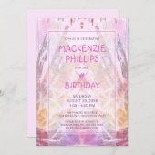 誕生日ガールピンクパープルおもしろい 招待状 (正面/裏面)