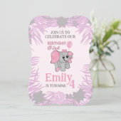 誕生日ガールピンクベビー象 招待状 (スタンド正面)