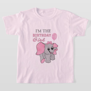 誕生日ガールピンクベビー象 Tシャツ
