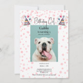 誕生日ガールピンクペットフォトバースデーパーティー 招待状 (正面)