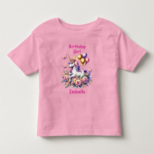 誕生日ガールピンク、紫と金ゴールドユニコーン トドラーTシャツ (正面)