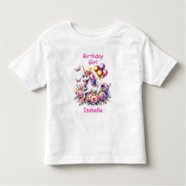 誕生日ガールピンク、紫と金ゴールドユニコーン トドラーTシャツ