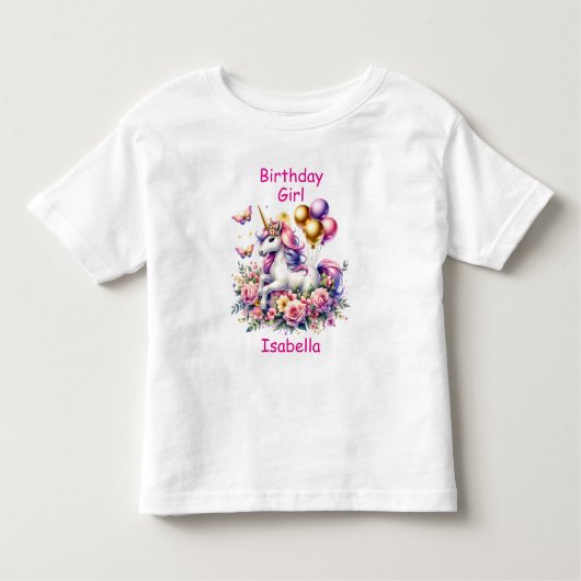 誕生日ガールピンク、紫と金ゴールドユニコーン トドラーTシャツ (正面)