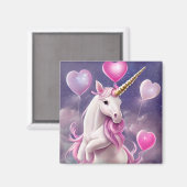 誕生日ガールファンタジーユニコーンとピンクバルーン マグネット (正面/裏面)