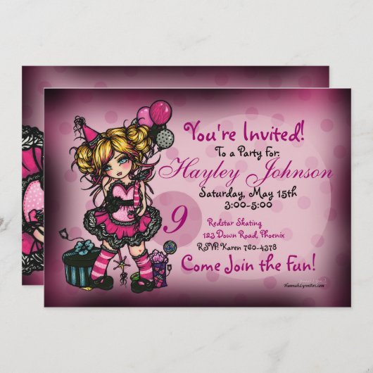 誕生日ガールフェアリープリンセスカスタム招待状 招待状 (正面/裏面)