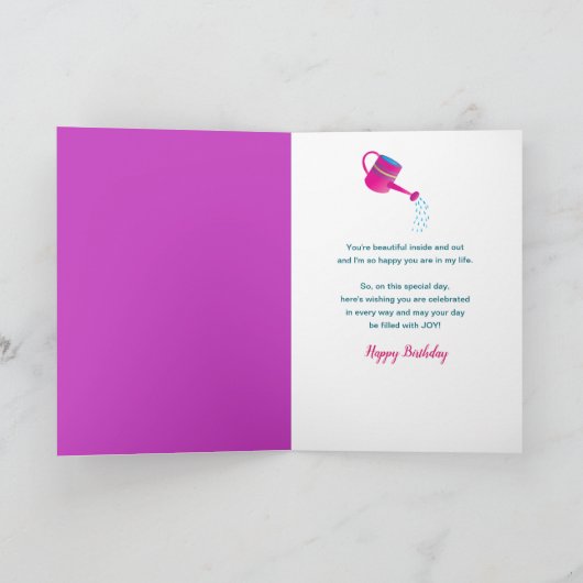 誕生日ガールフレンド散水缶花3D効果 カード (内部)