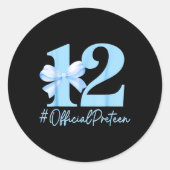 誕生日ガールブルーコケットボウ12歳オールドオフィシ ラウンドシール (正面)