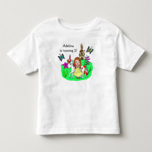 誕生日ガールプリンセスとユニコーン年齢と名前 トドラーTシャツ