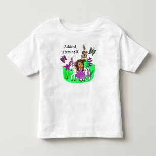 誕生日ガールプリンセスとユニコーン年齢と名前 トドラーTシャツ