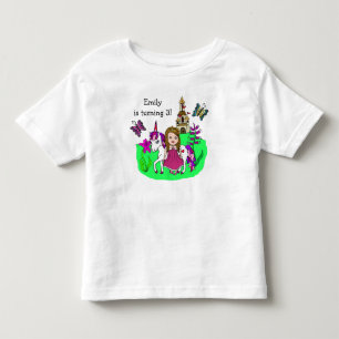誕生日ガールプリンセスとユニコーン年齢と名前 トドラーTシャツ