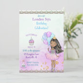 誕生日ガールプリンセスアフリカンアメリカン・ラベンダー 招待状 (スタンド正面)