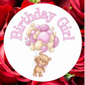 誕生日ガールベア赤ちゃんシャワー ラウンドシール