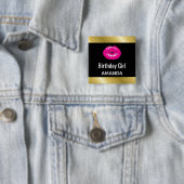 誕生日ガールホットピンクリップグラマラス 缶バッジ (インサイチュ)