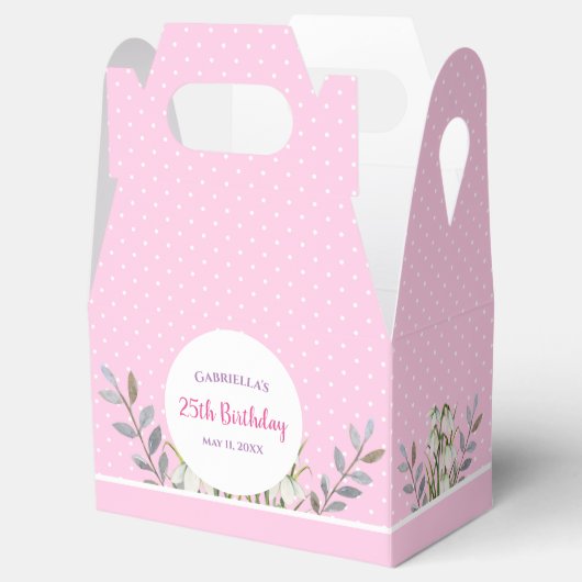 誕生日ガールホワイトスノードロップピンク水玉模様 フェイバーボックス (オープン)