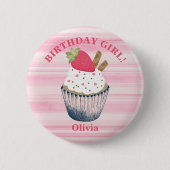 誕生日ガールボタン – かわいいピンクのパーティーアクセサリーf 缶バッジ (正面)