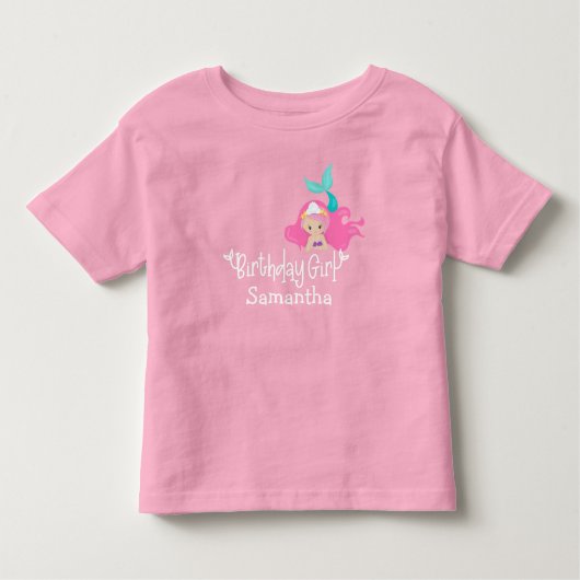 誕生日ガールマーメイドエイジカスタムングパーソナライズされた トドラーTシャツ (正面)