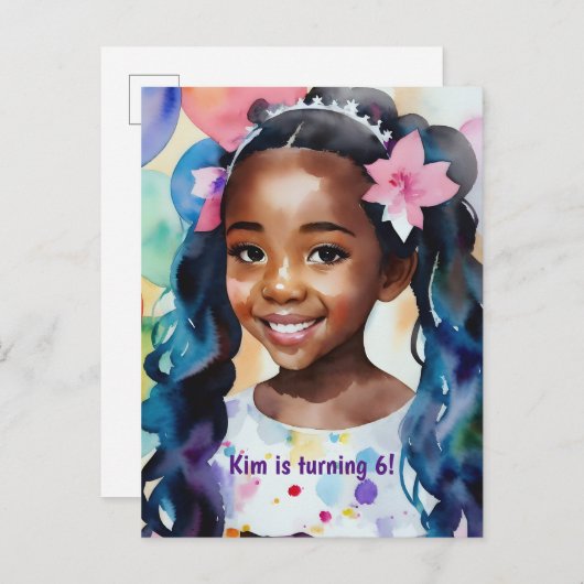 誕生日ガールメラニンプリンセスアート インビテーションポストカード (正面/裏面)