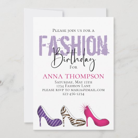 誕生日ガールモダンファッションシューズミニマリスト 招待状 (正面)