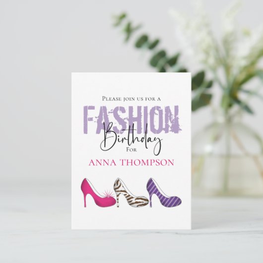誕生日ガールモダンファッションシューズ招待状 ポストカード (スタンド正面)