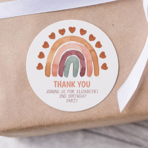 誕生日ガールモダンボホレインボーサンキューユー ラウンドシール