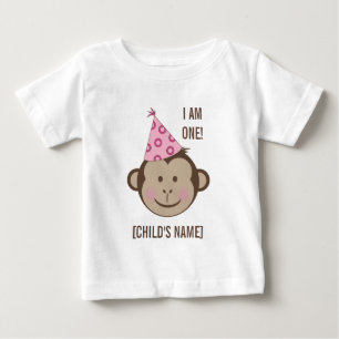 誕生日ガールモンキー顔シャツ ベビーTシャツ