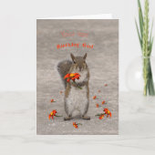 誕生日ガールリスに花を個人設定 カード (正面)