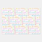 誕生日ガールレインボーかわいい名前を追加パーソナライズされた ラッピングペーパーシート (正面)