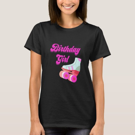 誕生日ガールローラースケートで滑るパーティー Tシャツ (正面)