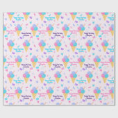 誕生日ガール名前とエージピンクアイスクリームコーン ラッピングペーパー (フラット)