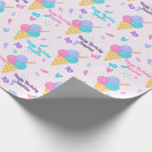 誕生日ガール名前とエージピンクアイスクリームコーン ラッピングペーパー (角)