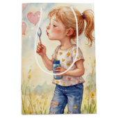 誕生日ガール吹のハートバブル ミディアムペーパーバッグ (正面)