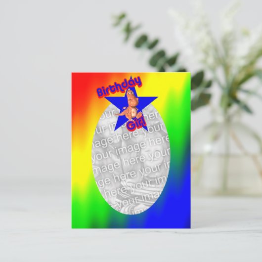 誕生日ガール恐竜かわいい写真ポストカード ポストカード (スタンド正面)