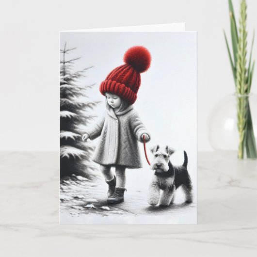 誕生日ガール歩くウェルシュテリア カード (正面)